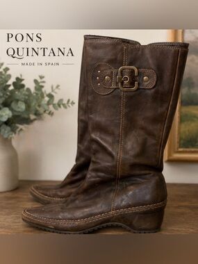 Pons Quintana Brown Leather Tall Boots – Made in Spain – EU 40